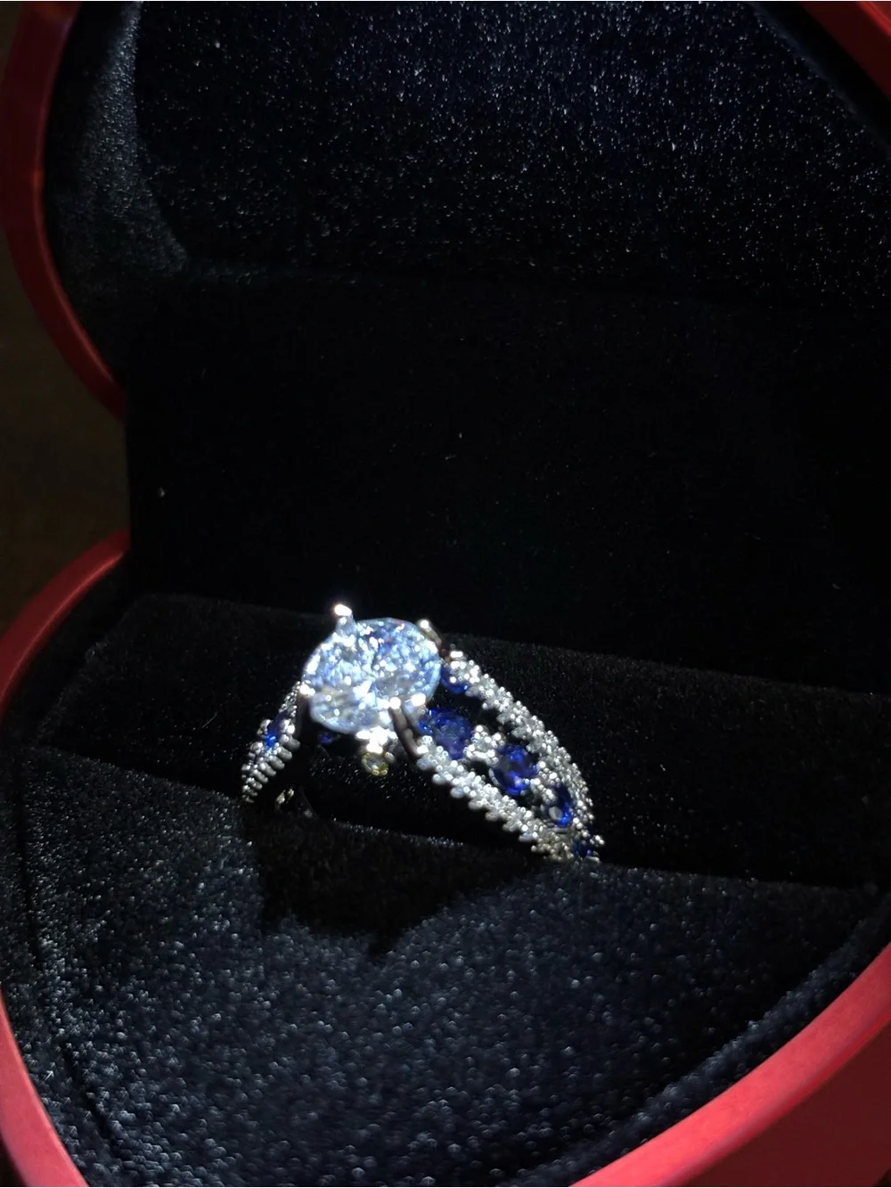 Elegant Blue Sapphire and White Crystal Women’s Ring